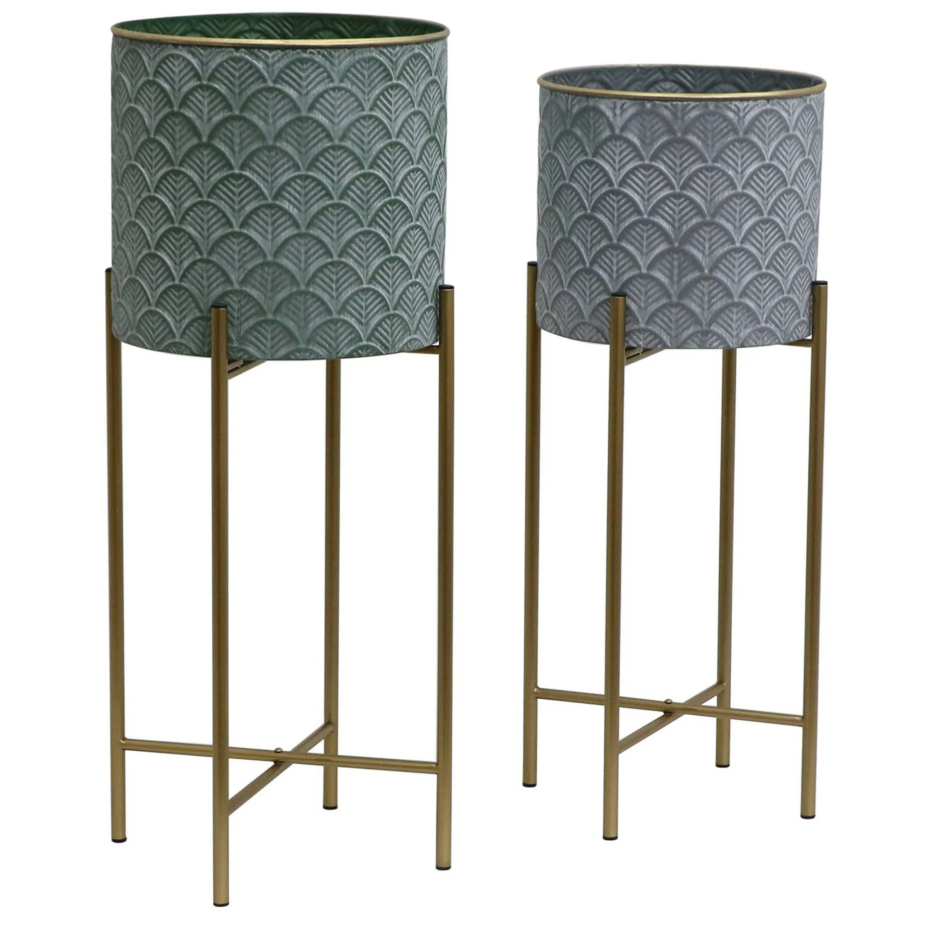 2 Piece Stilted Fan Metal Planter Set