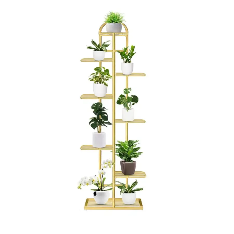 Arched 8 Tier Gold Metal Plant Stand for 9 Planters