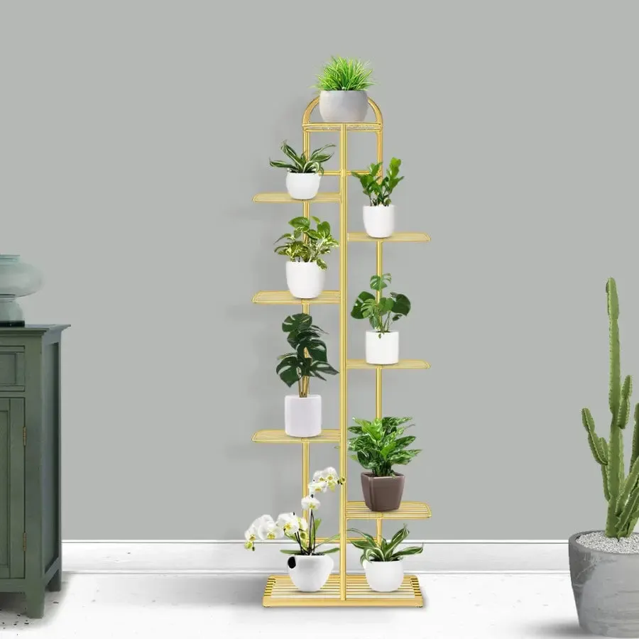 Arched 8 Tier Gold Metal Plant Stand for 9 Planters