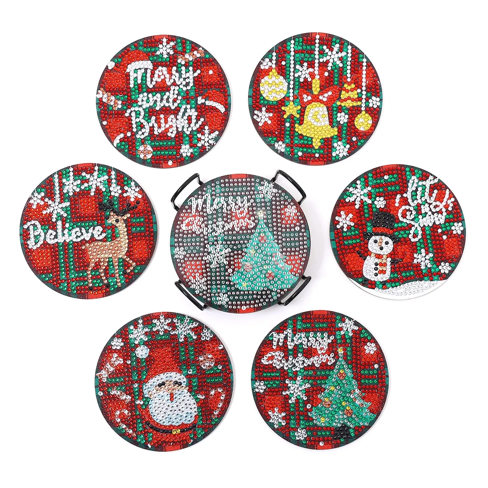 DIY Diamond Art Christmas Coasters Crystal Rhinestone  6pcs/Set