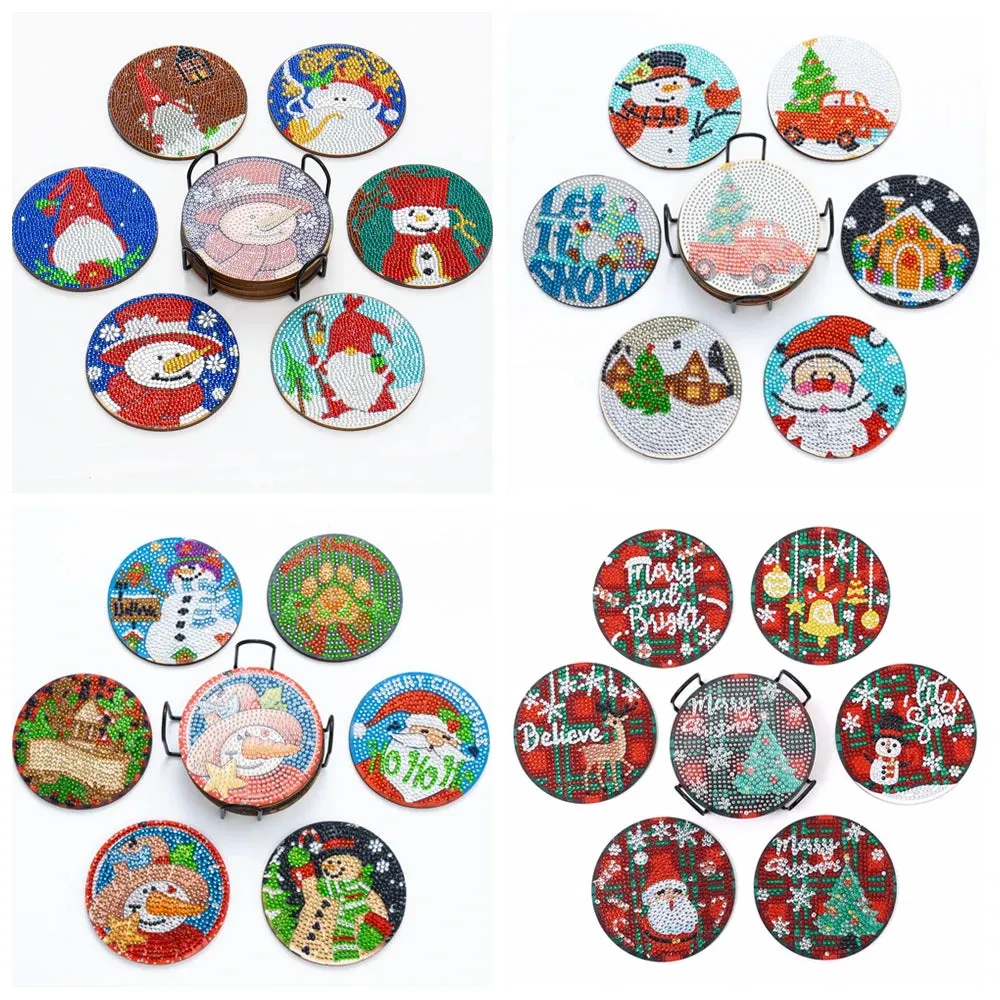 DIY Diamond Art Christmas Coasters Crystal Rhinestone  6pcs/Set