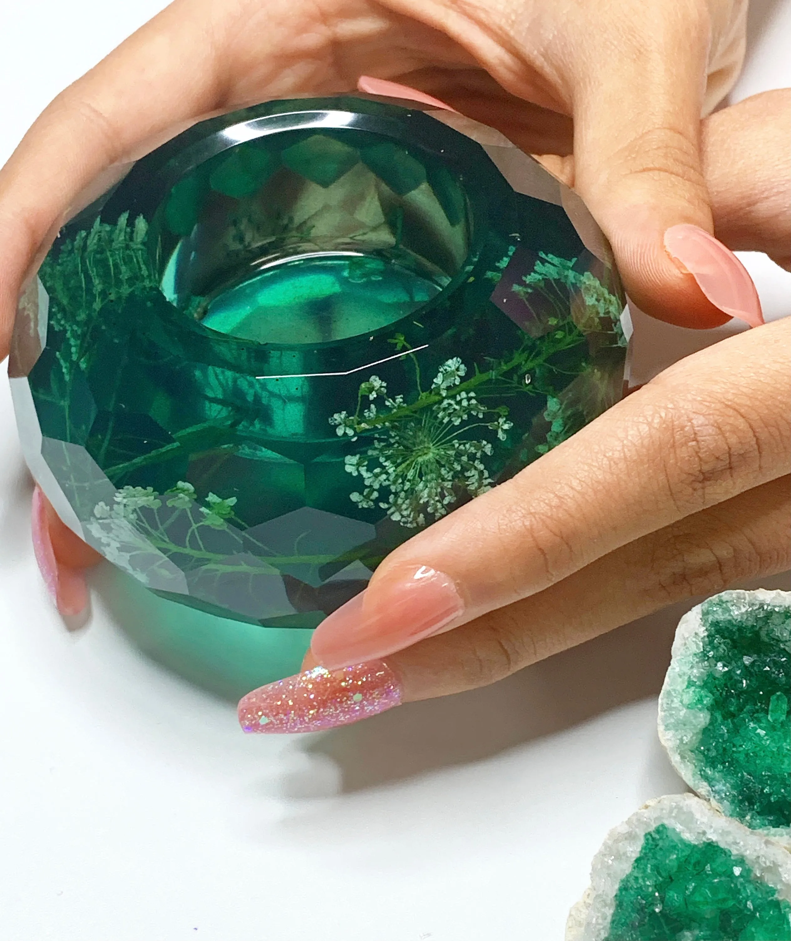 Emerald Dried Flowers Candle Holder